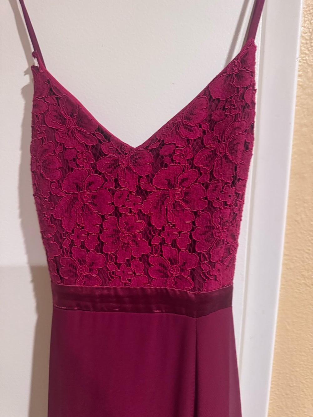 Lulu's Wine Lace Bodice Strapless Evening Gown